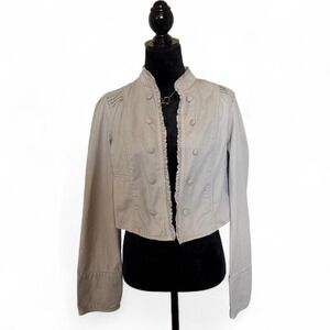 Decree‎ Khaki Cropped Military Jacket XL Y2K Fall Neutral Layer